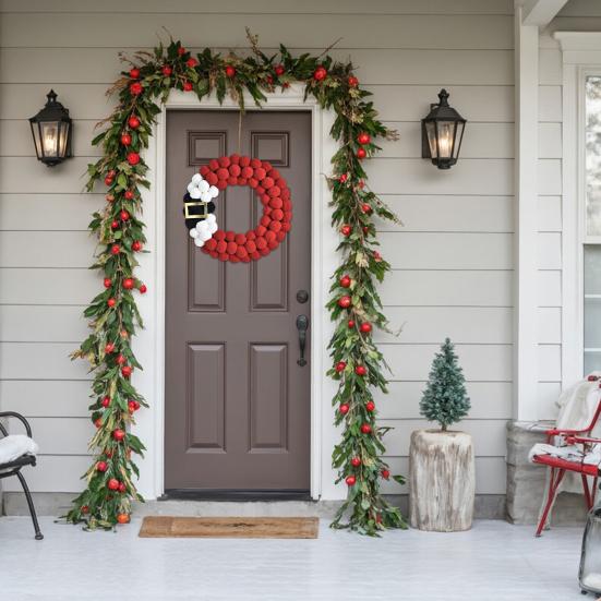 Christmas Wreath Plush Balls Bright Colors Lightweight Festive Atmosphere Wreath Holiday Season Decoration