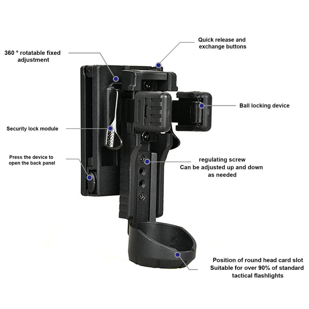 Holster de Ceinture pour Lampe Torche Pivotant Libération Rapide Support de Lampe Torche Porte-Lampe Torche de Ceinture Solide Pochette Holster pour Lampe Torche Lumière