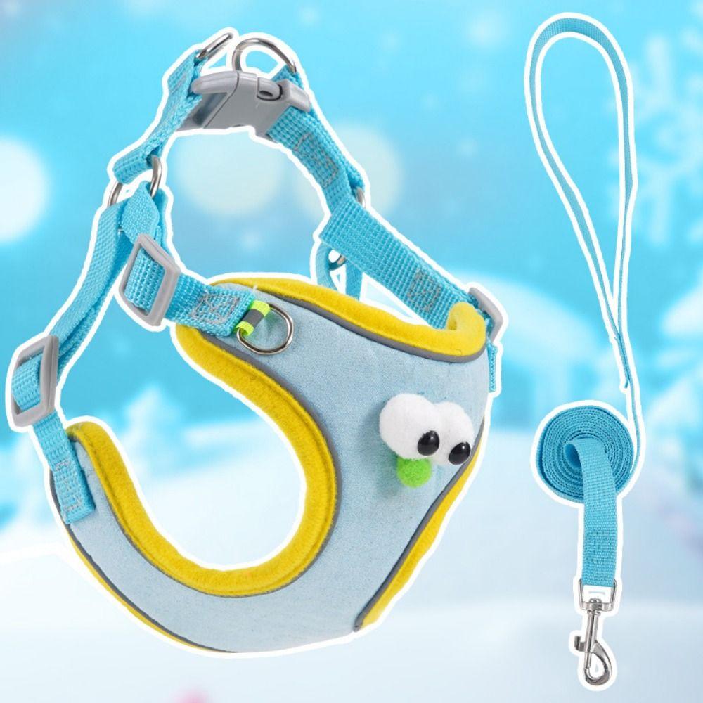 Big Eyes Dog Harness Vest Cartoon Dog Harness and Leash Set Cat Chest Straps  for Dogs Cats