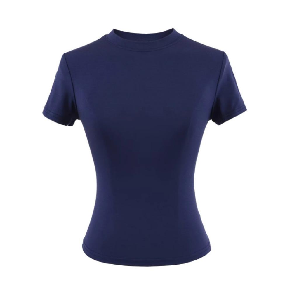 Summer New Spice Girls Solid Kardashian Same Round Neck Slim Fit Short Bottomed Shirt Basic Short Sleeve T-shirt