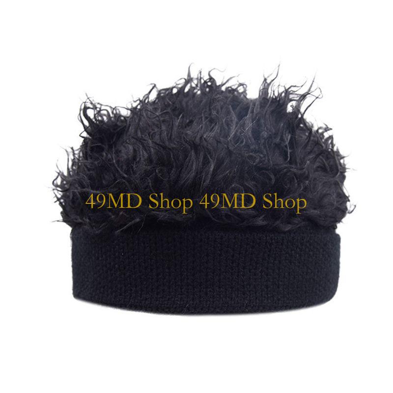 

49MD Unisex Short Straight Brimless Beanie Hat Retro Fake Hair Crochet Knitted Stretchy Landlord Sailor Cap Cosplay Props