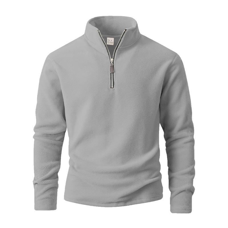 Nuova Felpa da Uomo in Pile Polare con Collo Alto Mezza Zip Monocolore Manica Lunga Top Giacca