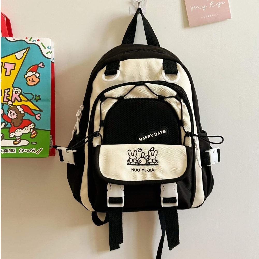 Cute Contrast Color Backpack Large Capacity Wear-resistant Students Schoolbag Nylon Multiple Pockets Travel Rucksack