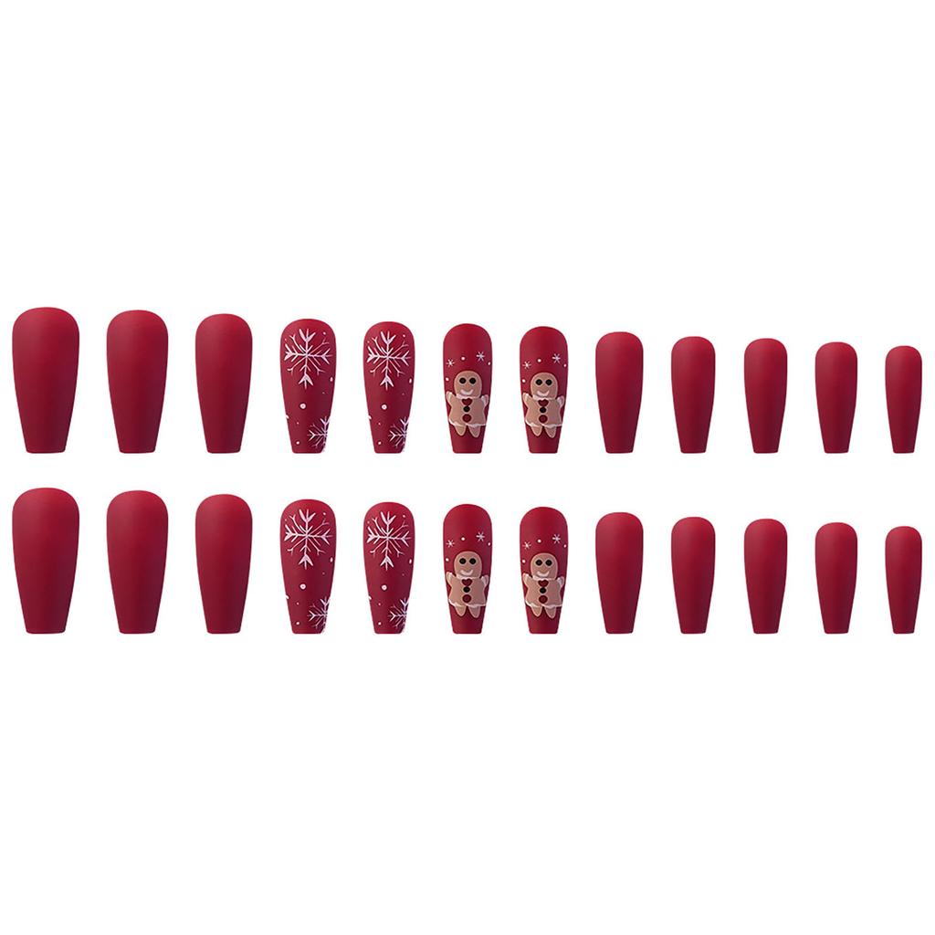 Christmas Red Fake Nails with Snowman Printed Natural Unbreakable Nail Simple Wear for Daily and Parties Wearing