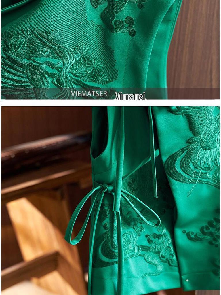 Dámská retro vesta kabát v čínském stylu s výšivkou bílého čápa