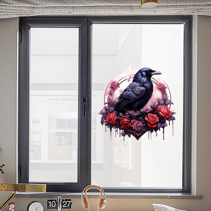 Halloween Crow Stickers for Wall Glass Door Refrigerator Window Spooky Home Decor Scary Party Decoration Peel and Stick Vinyl
