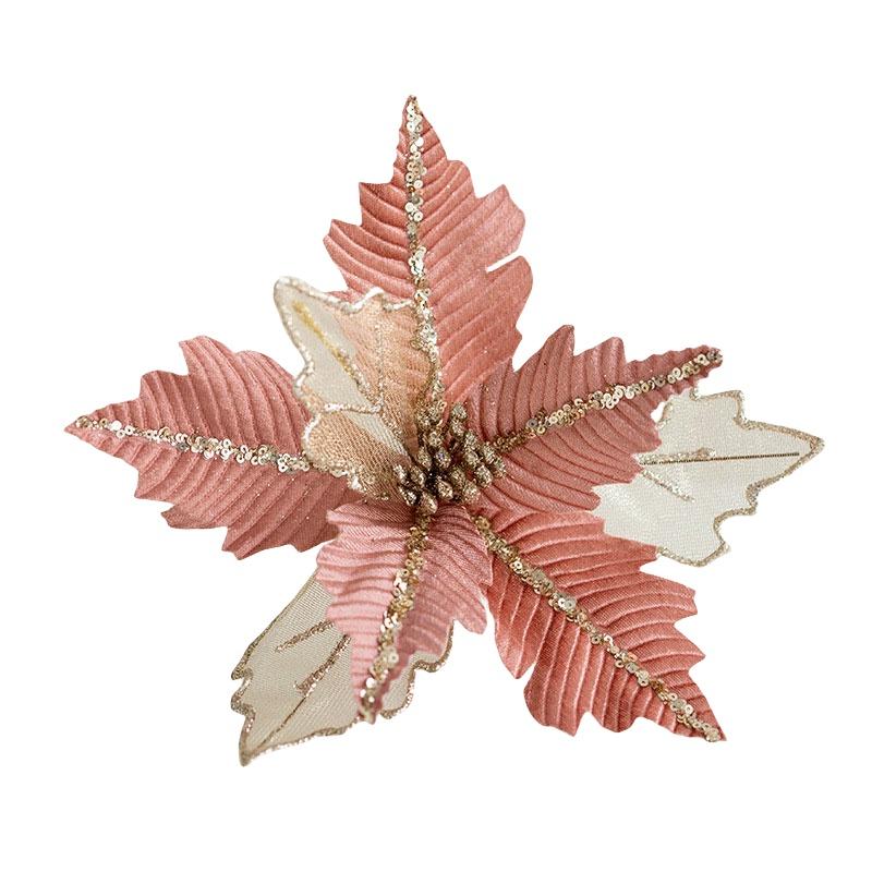 High-quality 25cm Vine-like Christmas Flower Garland With Net Fabric And Sparkling Sequins