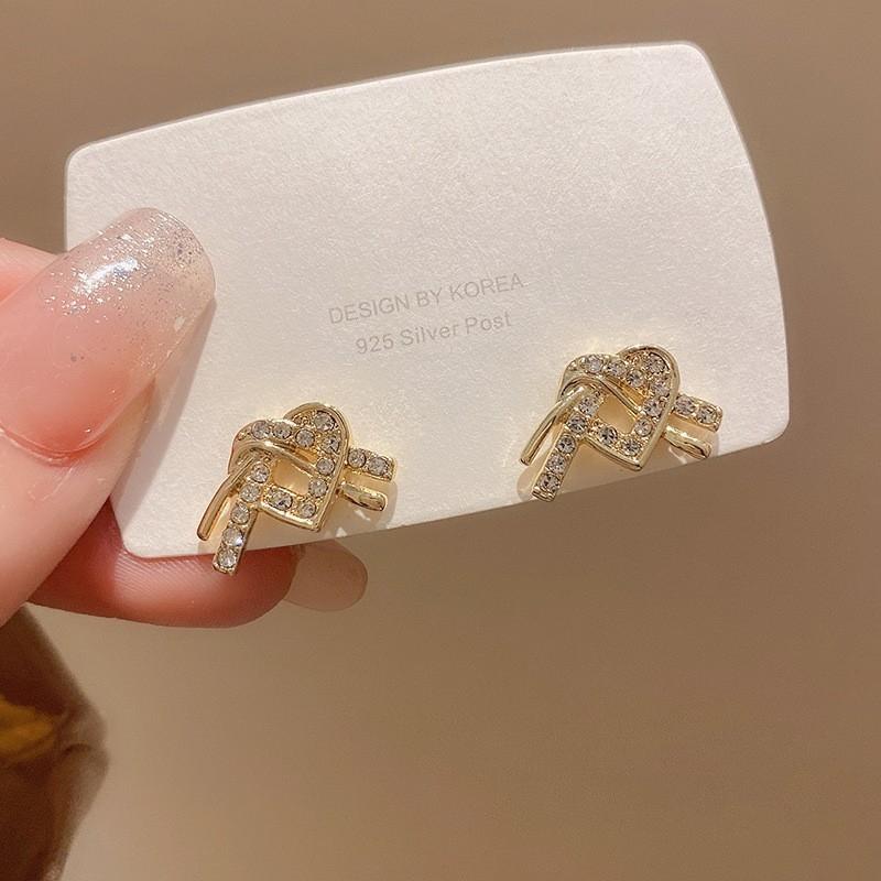 Full Crystal Rhinestone Double Heart Stud Earrings Female Korean Exquisite Sweet Temperament Ear Zircon Wholesale Girl Gift