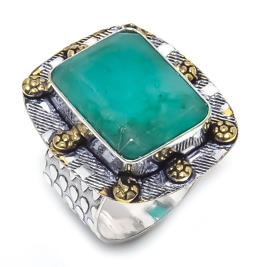 

Изумруд натуральный драгоценный камень подарочное украшение ручной работы двухцветное кольцо размер 9 J1Q02