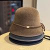 New Chenille Fisherman Hat for Women In Autumn and Winter Temperament Warm Basin Hat Simple Solid Color Bow Bucket Hat Trendy