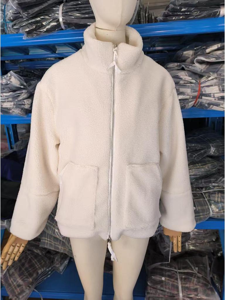 2024 European-American Style Women's High Neck Lamb Wool Blend Plush Coat