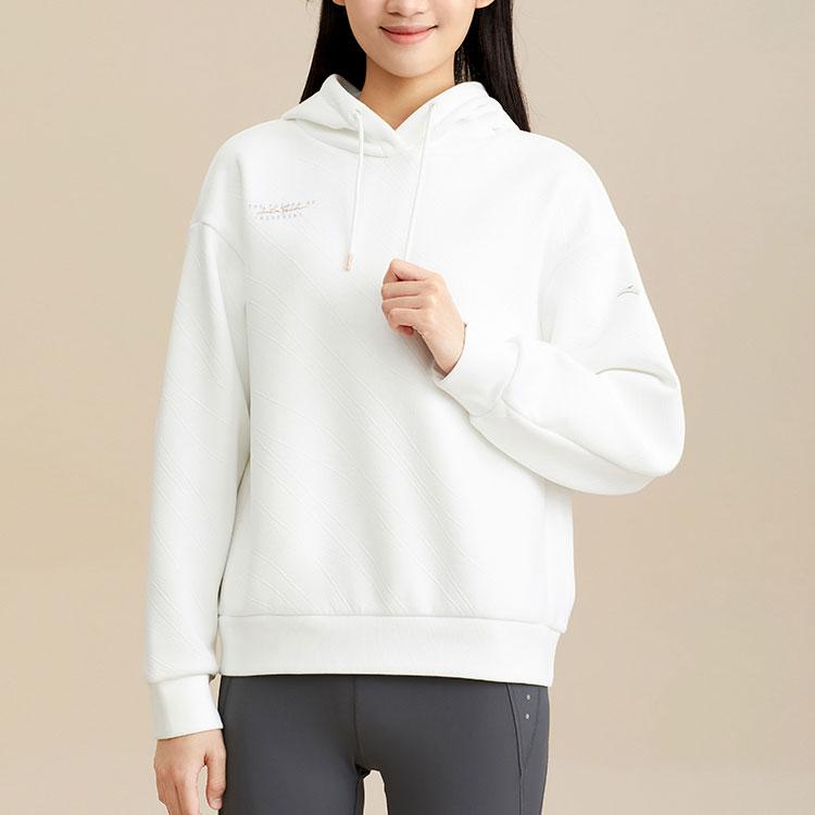 Anta Plain Hooded Pullover Fleece Sweatshirt Women tops Paper-White 162347716-1