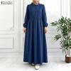ZANZEA Abito Musulmano Casual da Donna con Scollo Rotondo, Manica Lunga Larga