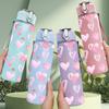 1PC Light Pink Sweet Heart Pattern Print 750ml Color Plastic Sports Water Bottle Leakproof Flip Straw Lid Suitable for Sports Office Home Use