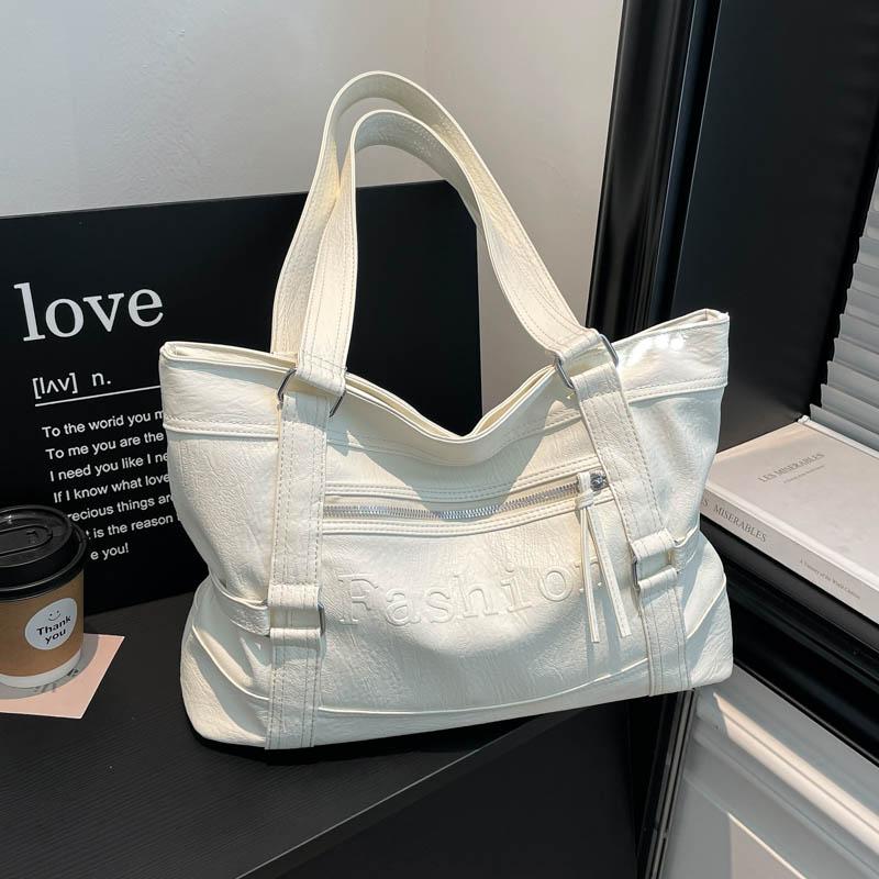 Large Leather Tote Bag with Front Zip Pocket and Adjustable Straps Stylish Women's Everyday Shoulder Bag