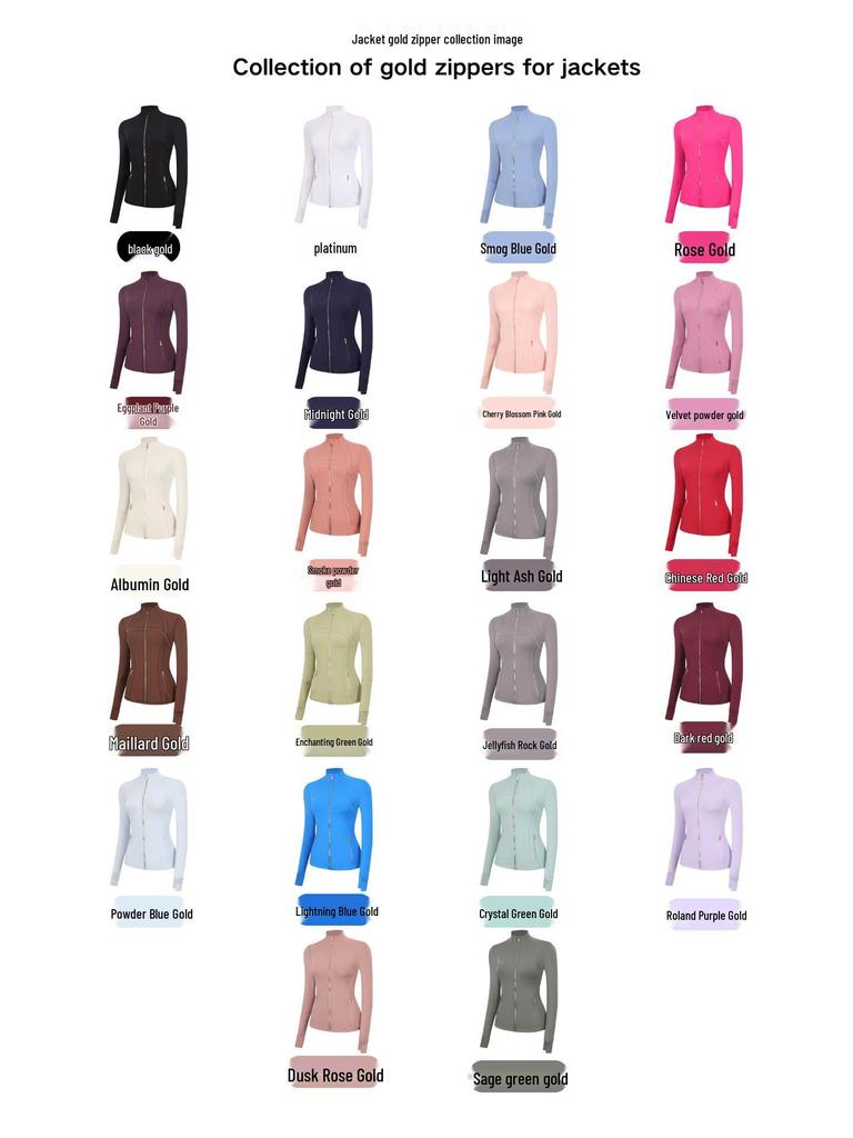 In Stock: LU Women's Slim Fit Yoga Jacket with Gold Zipper - Stand Collar Running Top