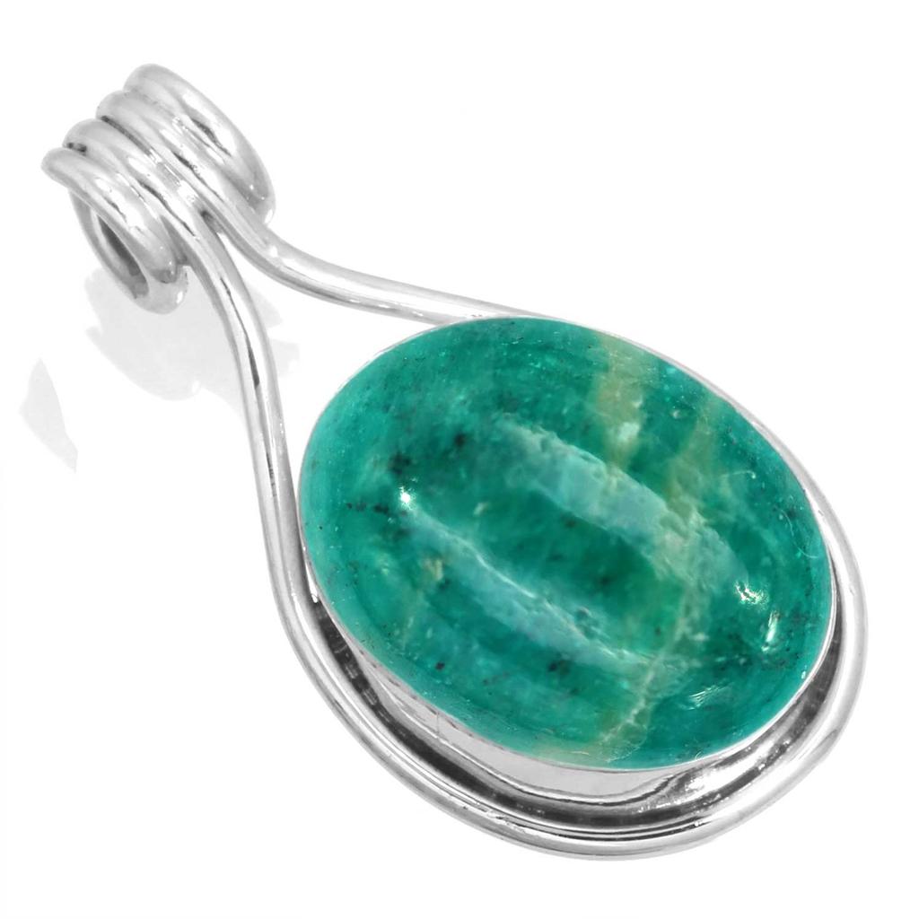 925 Sterling Silver Pendant Women Gemstone Handmade Jewelry Easter Gift Amazonite Angelite Blue Opal Botswana Agate Mohave Azurite Chrysocolla Fashion