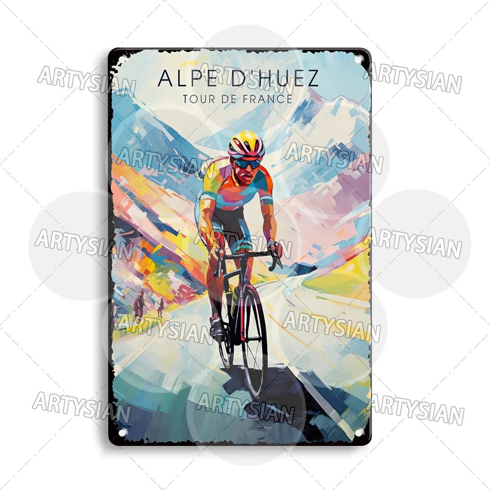 Tour de France Cycling Metal Sign Alpe d’Huez Mont Ventoux Le Jura Auvergne Mont Blanc Champs-Élysées Col du Tourmalet NICE