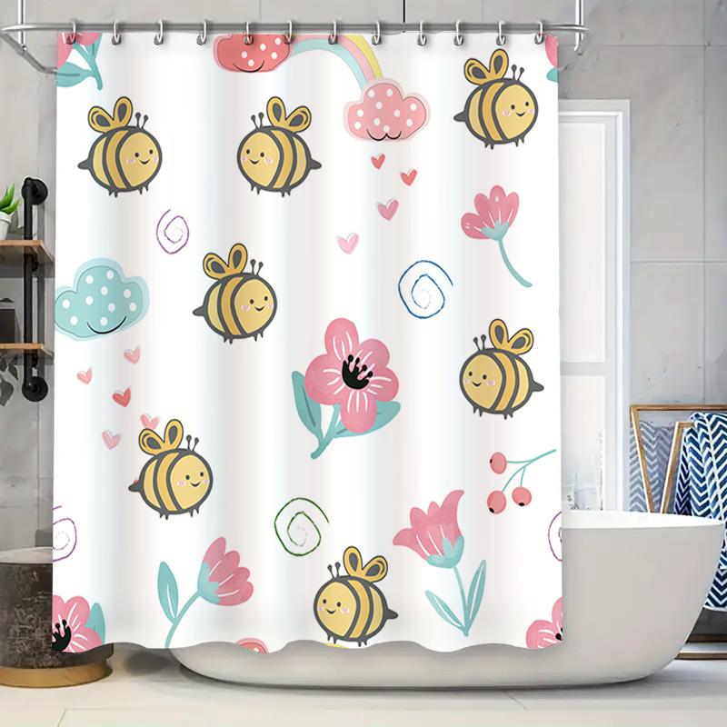 

Cute Bee Pattern Shower Curtain Waterproof Bathroom Decor For Home Living Room Decoration Wall Hanging Accessories Pink Red Blue W60H190(CM)-1 Pcs