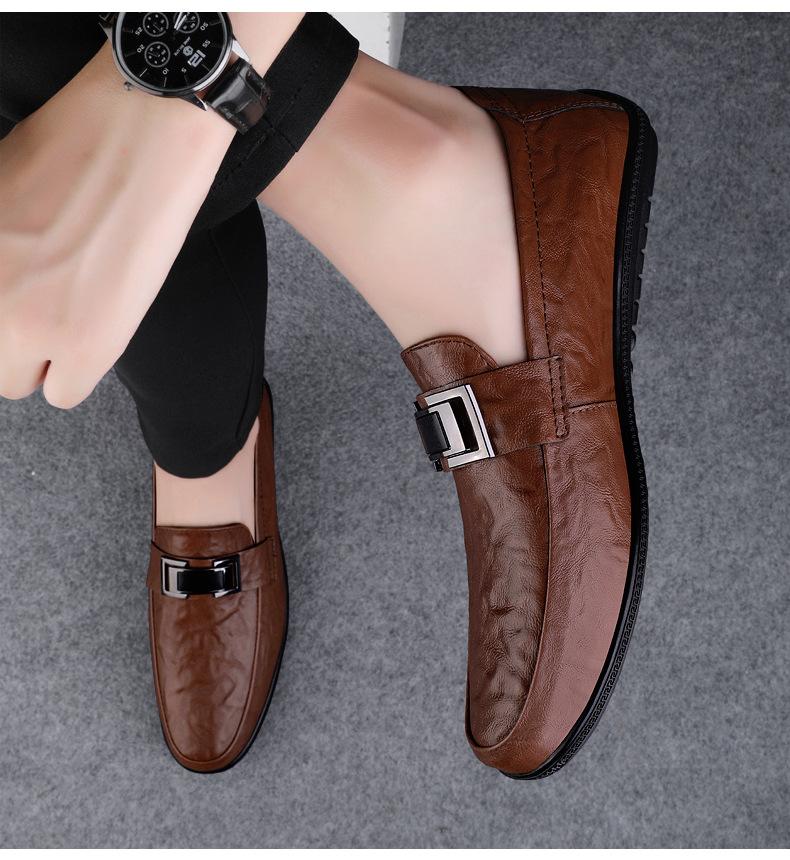 

Мужская обувь 2025 лето новая мужская повседневная обувь для выхода в свет повседневные кожаные туфли на одной педали водонепроницаемые на мягкой подошве туфли Doudou 46 коричневый