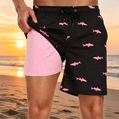 Board Shorts with Compression Liner Quick Dry Board Shorts Breathable Lining Adjustable Drawstring Summer Shorts