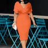 Women's summer elegant V-neck short-sleeved diamond-studded tube top slim dress