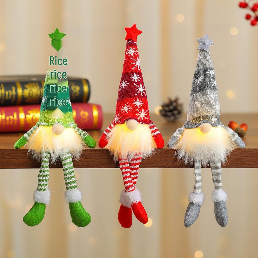 Festive Striped Snowflake Knit Hat with Lights: Star & Doll Ornament