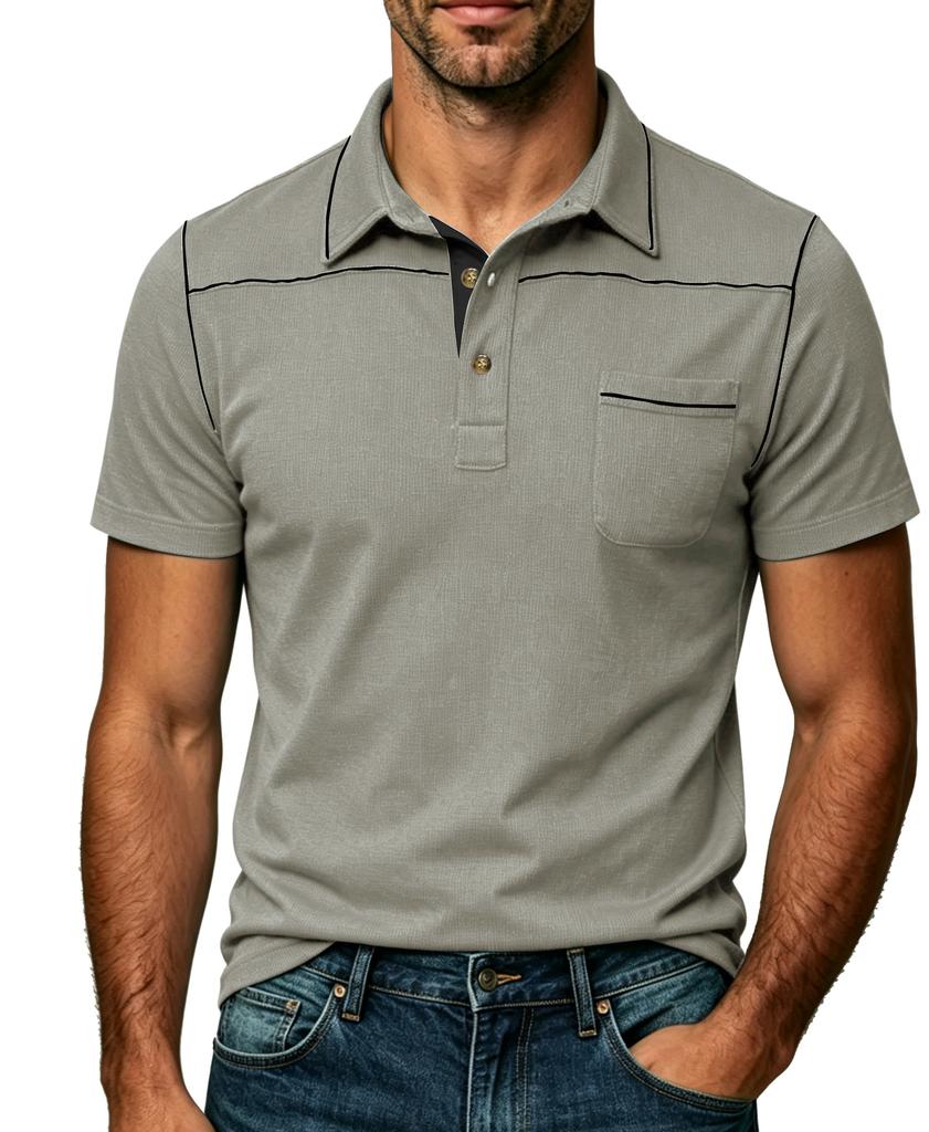 Mens Plus Size Fashion Turn Down Collar Short Sleeve Pocket Polo Shirt