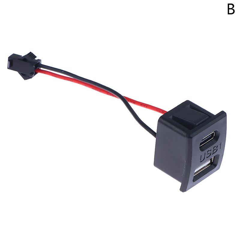 1Pc USB-Buchse Typ-C Schwarz Doppelschicht-Buchse USB-A-Buchse Lampenladebuchse Steckdose mit Kabelanschluss