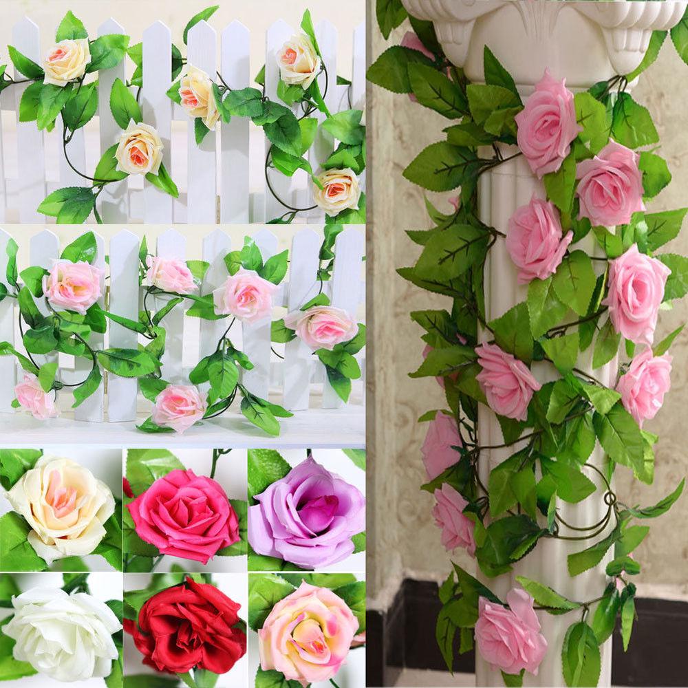 Ghirlanda Di Rose Artificiali In Seta 2,5 M - Foglie Di Edera - Decorazione Matrimonio Casa - Rosso