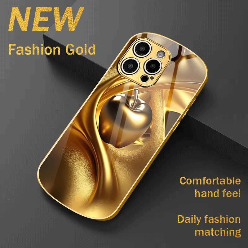 Personalized oval gold glass phone case suitable for iPhone 17 16 15 14 13 12 11Pro/Max/Plus anti drop and shockproof back cover
