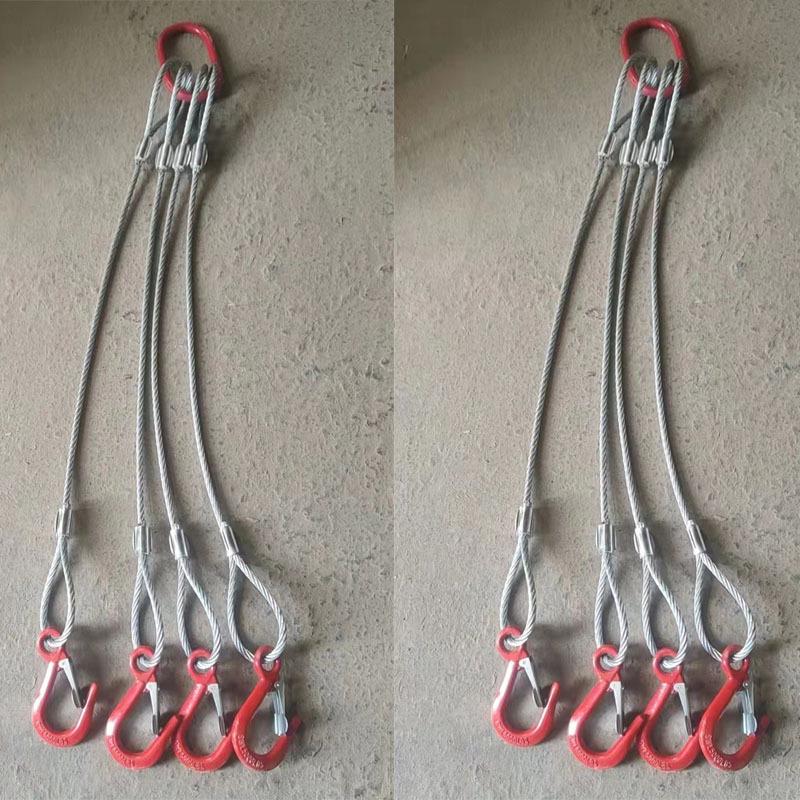 Galvanized/Oiled Double & Four Leg Wire Rope Sling with Lifting Hooks for Cranes