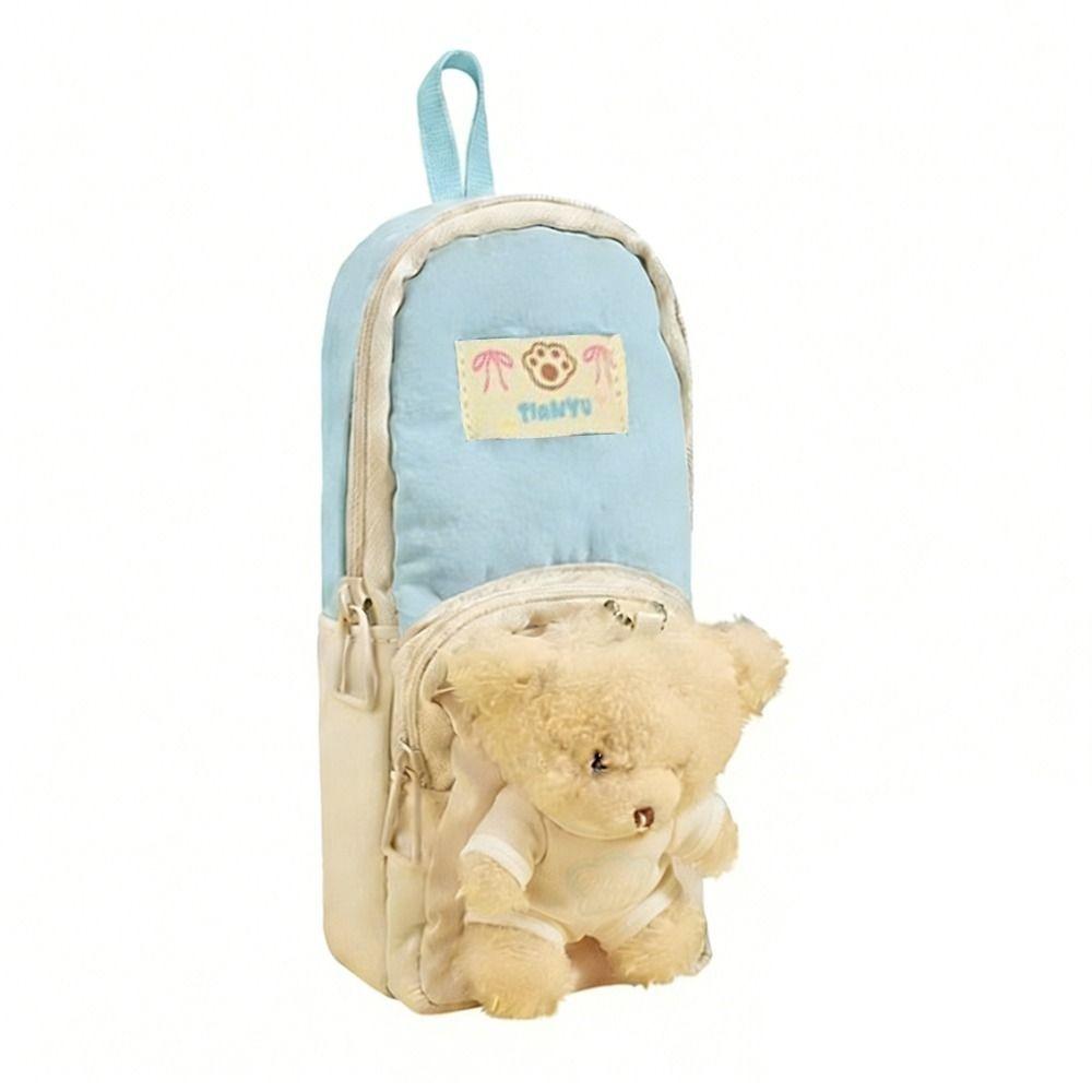 Zipper Plush Stationery Bag Cute Bear Pencil Pouch Fashion Little Bear Doll Pencil Case  Kids Gift
