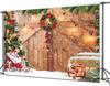 7x5FT Christmas Barn Wood Door Photography Backdrop Xmas Tree Snow Gift Wall Floor Party Photo Background for Holiday Ne