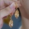 Golden Branches and Jade Leaves Champagne Color Full Diamond Leaves Ear Buckles, Exquisite Double Leaf Earrings Temperament Earrings Women