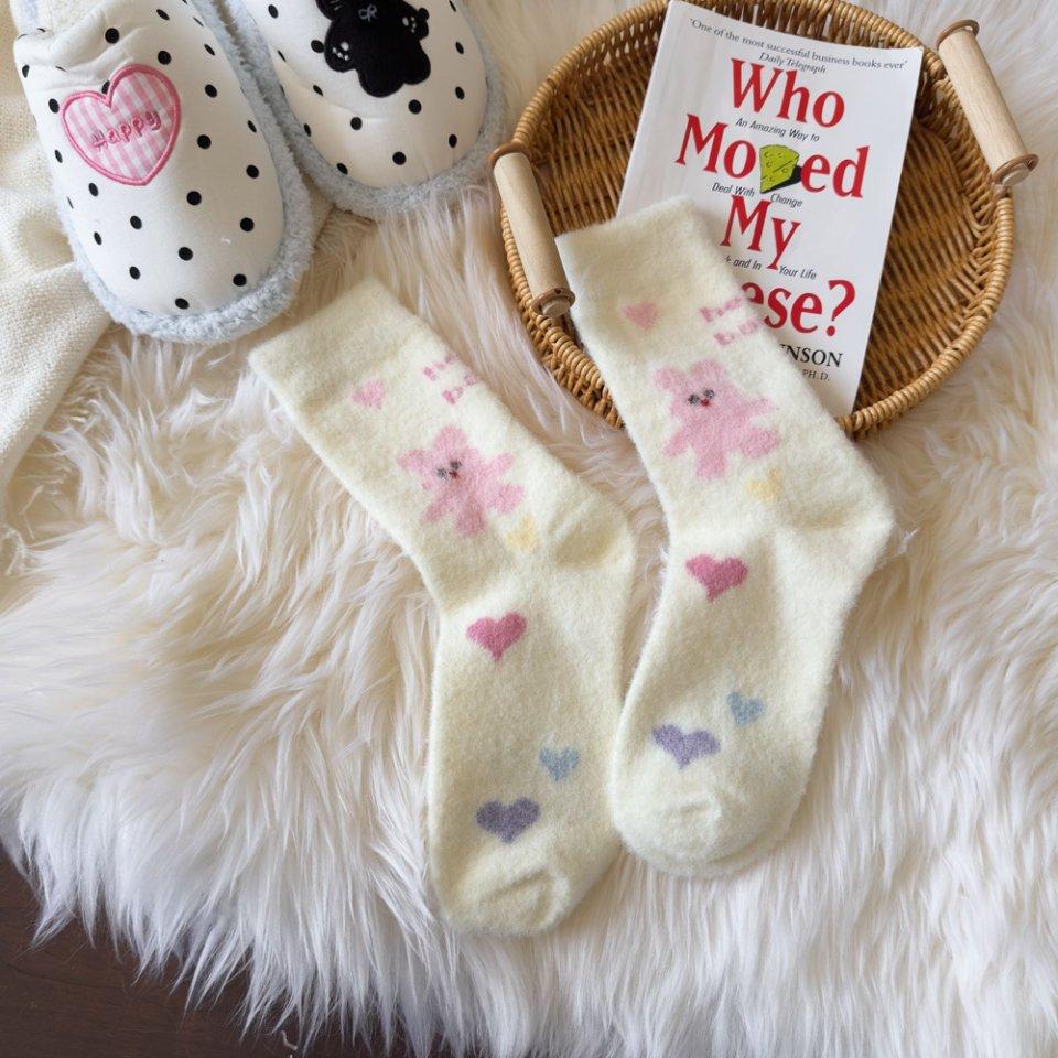 Winter Australian Velvet Cute Cartoon Pink Plush Thickened Fleece Warm Home Tube Socks Floor Socks Sleeping Socks