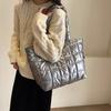 Checkered Cotton-padded Tote Bag Korean Style Puffy Bag Down Cotton Shoulder Bag  Office Worker