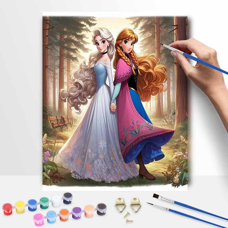 Disney DIY Painting Kit Elsa Anna Classic Style Home Decor Craft Gift Idea Art Canvas Wall Decor Unique Hand Paint Modern Aesthetic