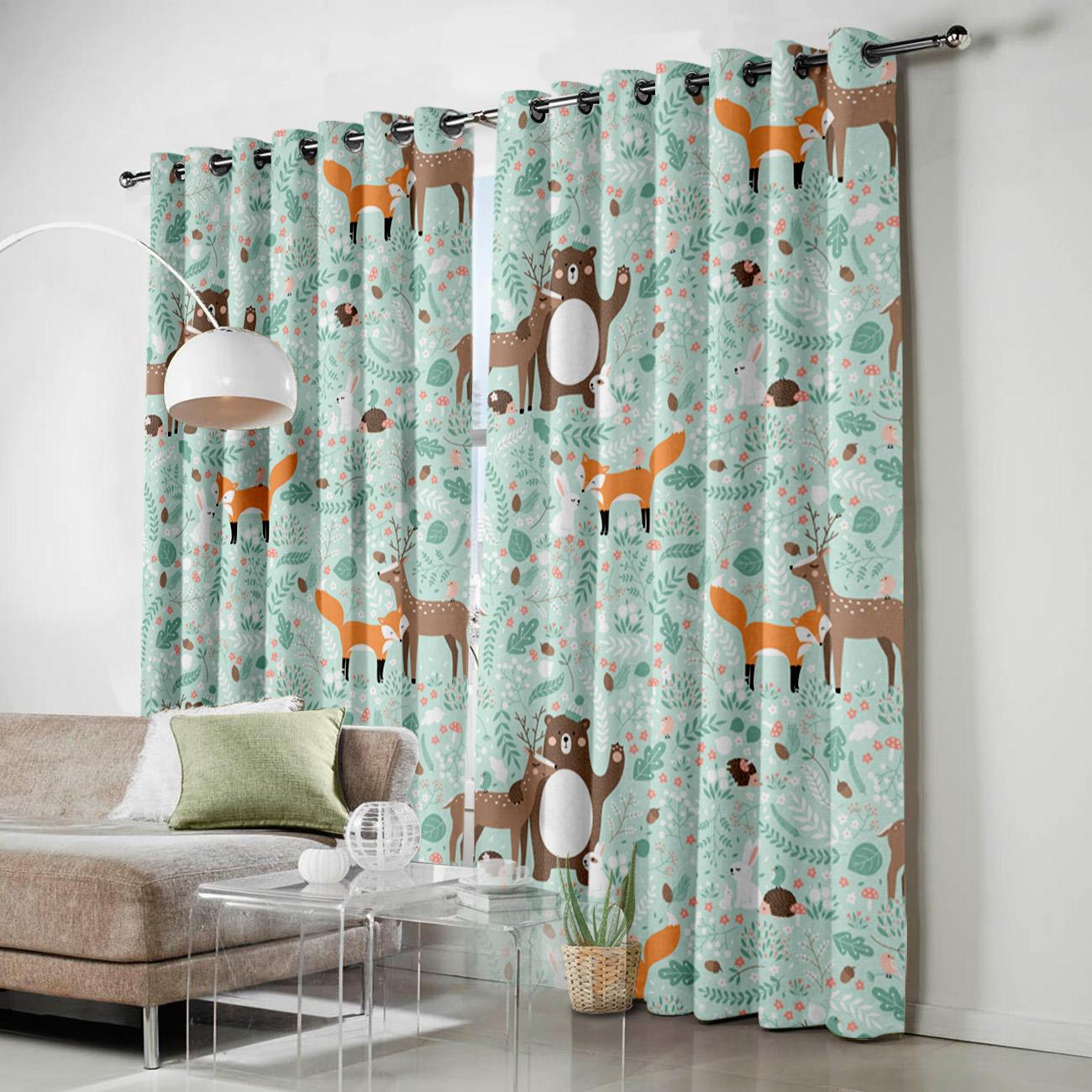 Лесные животные Милые лисы Медведи Олени Цветы Растения Шторы для окон Шторы для гостиной — фото 3