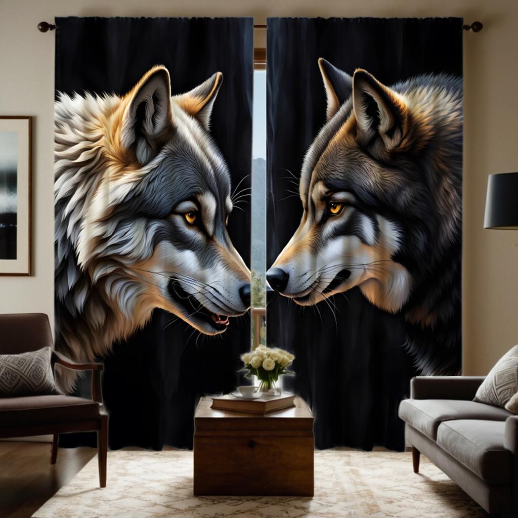 2pcs HD Wolf Totem Decorative Curtain Black Tie Digital Printed Curtain Home Decoration Style Decoration Living Room Bedroom