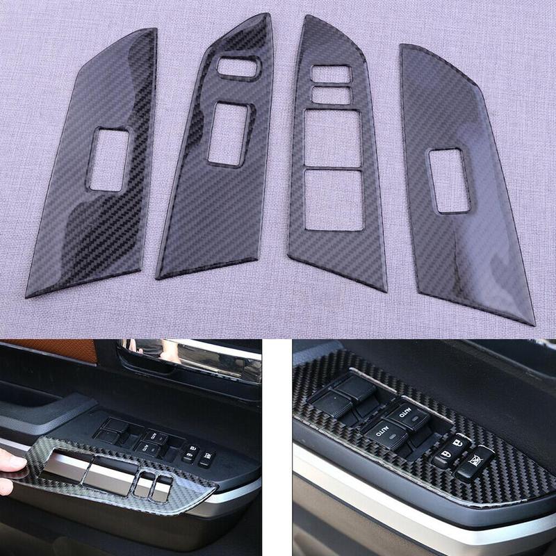 1 Set Black Interior Door Window Glass Switch Covers Trims Fit For Toyota Tundra 2014 2015 2016 2017 2018 LHD Carbon Fiber