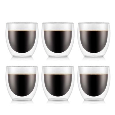 BODUM PAVINA Doppelwandige Gläser, 250 ml, 6er-Set, Isoliert heiße und kalte Getränke, Doppelwandig, Hitzebeständig, Mikrowellen-, Ofen-, Spülmaschinen- und