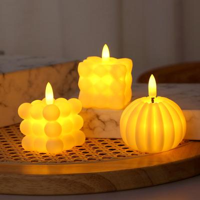 Magic Bubble Candle Light Battery Operated Flickering Flameless LED Square Pumpkin Fake Candle for Festival Party Atmosphere
