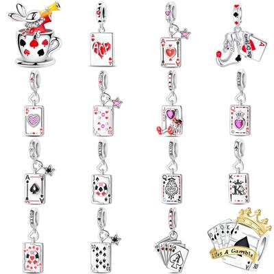 Original Copper Playing Cards Charms Poker Joker Hearts Spades Crown Bead Pendant Fit Bracelet Necklace Jewelry