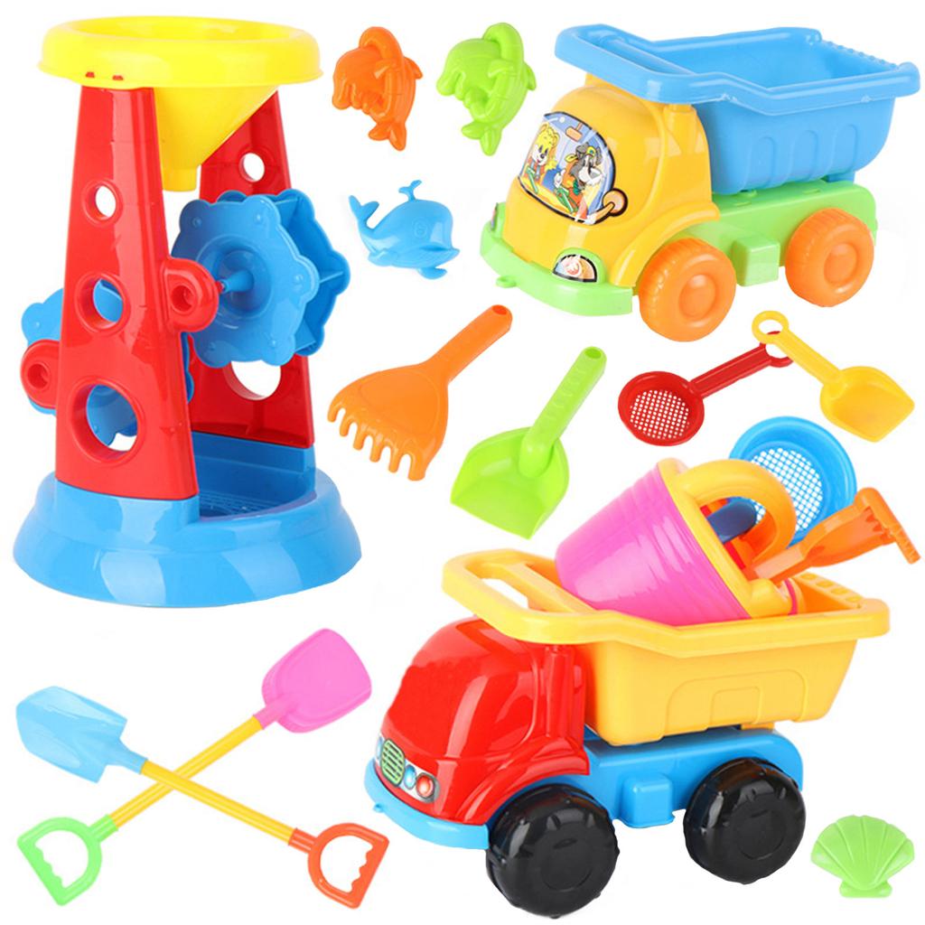 17Pcs Kids Beach Toys Set Sandbox Toys Truck Sand Toys Creative Sand Tools Kit Sand Molds Shovels Waterwheel For Children