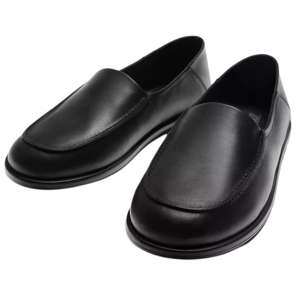 ZARA Leather Lightweight Comfortable Fashion Versatile Soft Slip-On Round Toe Flat Casual Shoes Men sneaker Black 12623520-38