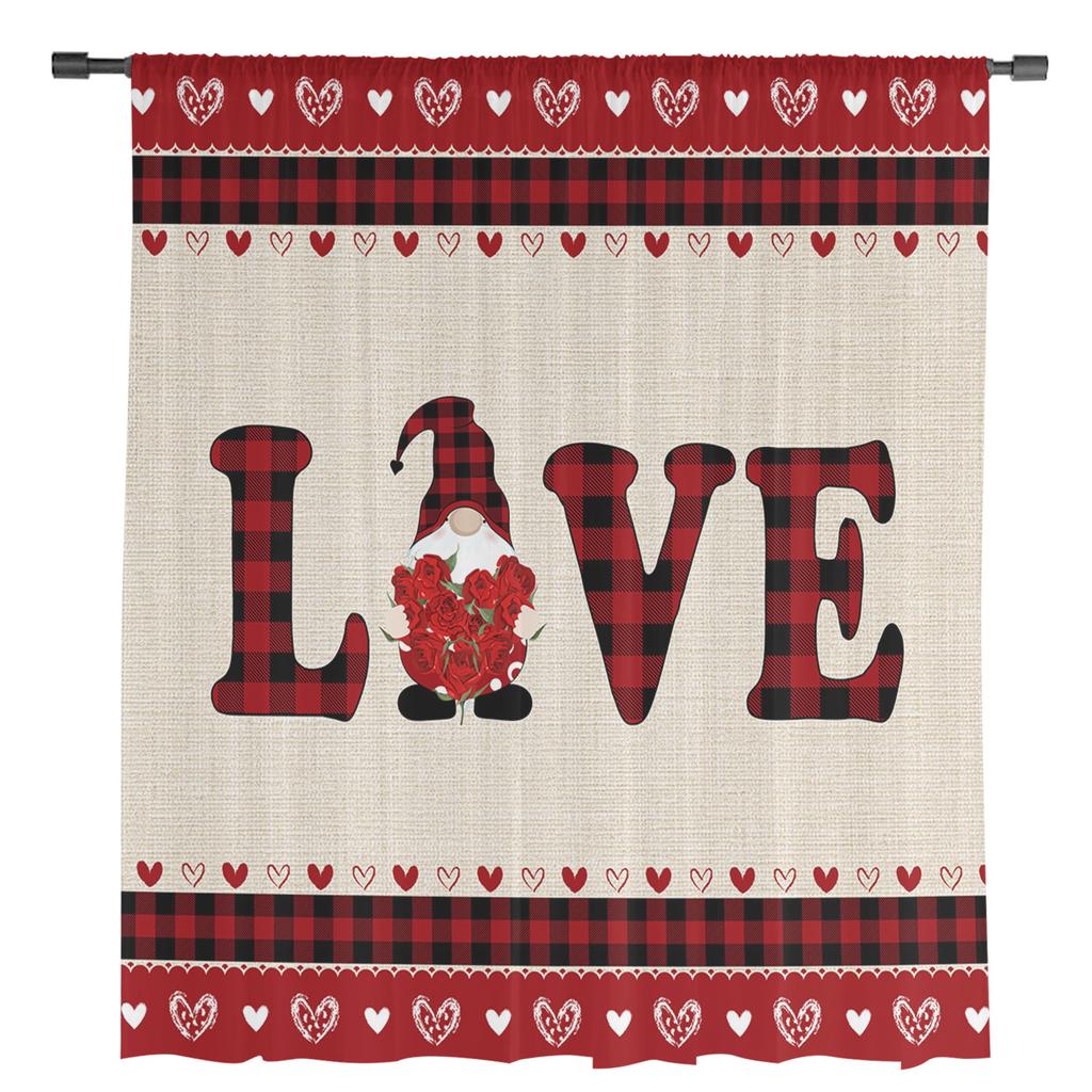 Valentine 'S Day Gnome Tulle Curtains For Living Room Kitchen Sheer Voile Curtain Bedroom Window Panels