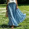 Women's Casual High Waist Pleated A-Line Maxi Skirt Striped Pattern Lightweight Flowing Fabric Comfortable Fit