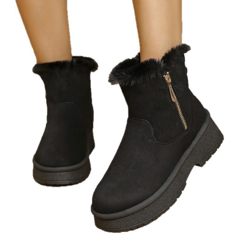 Foreign Trade Cloth Round Head Thick-soled Snow Boots Women's Autumn and Winter New Side Zipper Velvet Warm Short Cotton Boots