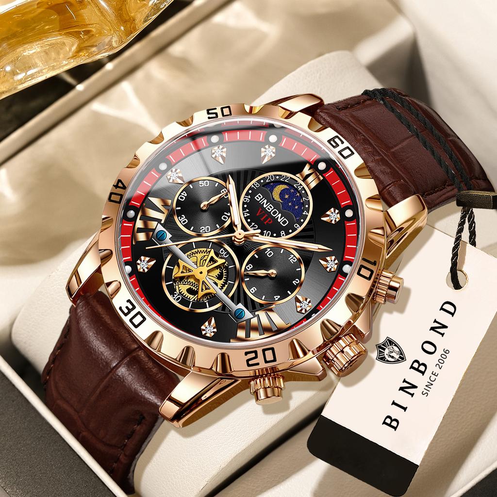 BINBOND Luxury Durable Quartz Wristwatches For Men Luminous Waterproof Chronograph Men's Watches Accurate Casual Reloj